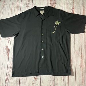 Men's Luau Silk Black Shirt with Embroidery